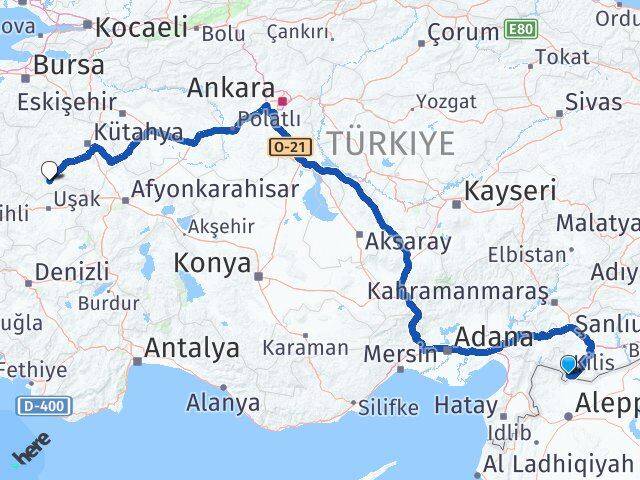 Kilis Gediz Kütahya Arası Kaç Km - Yol Haritası