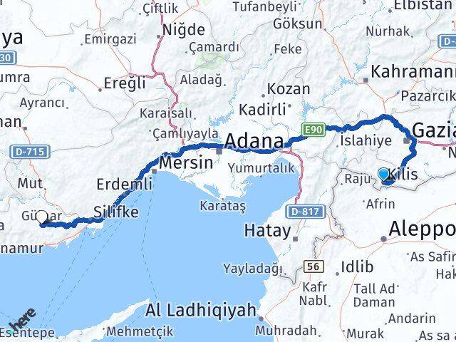 Kilis Gülnar Mersin Arası Kaç Km - Yol Haritası