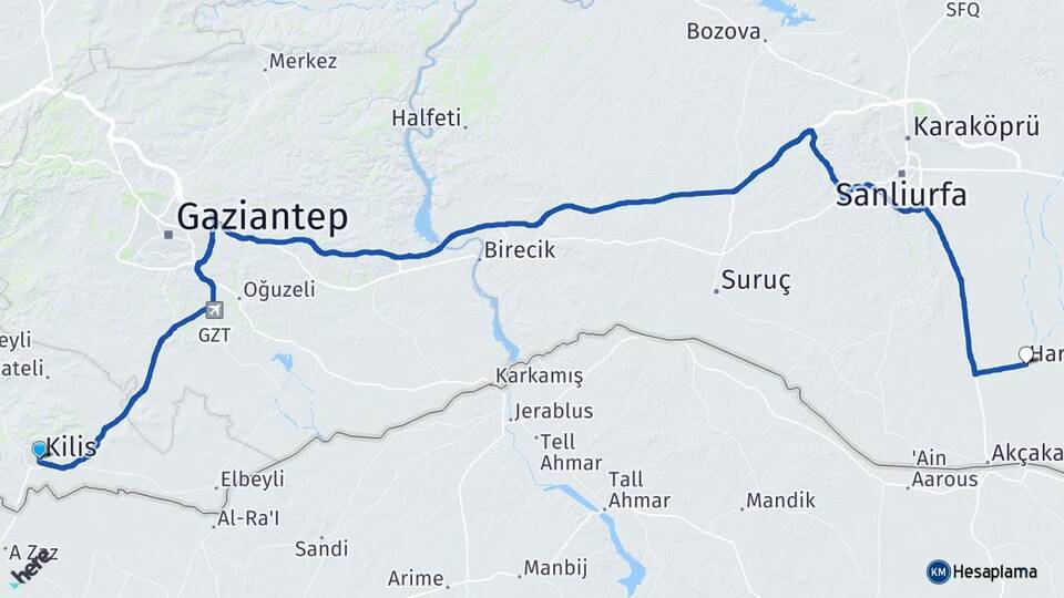Kilis Harran Şanlıurfa Arası Kaç Km - Yol Haritası