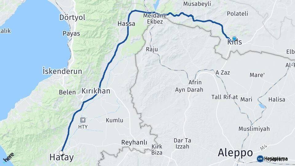 Kilis Hatay Arası Kaç Km - Yol Haritası
