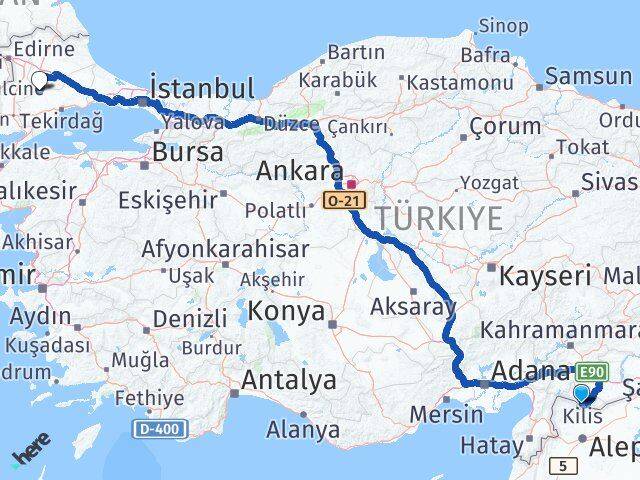 Kilis Hayrabolu Tekirdağ Arası Kaç Km - Yol Haritası