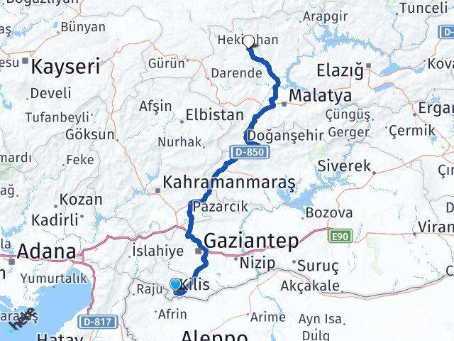 Kilis Hekimhan Malatya Arası Kaç Km - Yol Haritası
