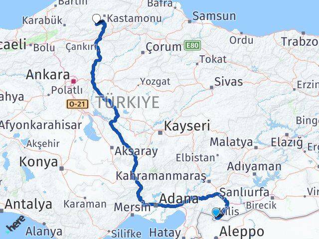 Kilis İhsangazi Kastamonu Arası Kaç Km - Yol Haritası