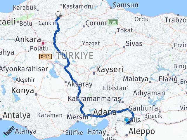 Kilis Ilgaz Çankırı Arası Kaç Km - Yol Haritası