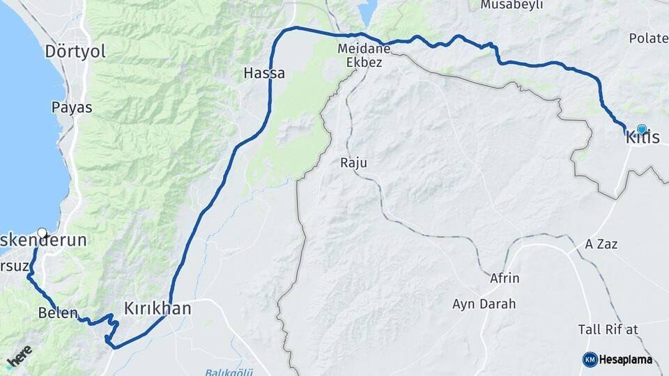 Kilis İskenderun Hatay Arası Kaç Km - Yol Haritası