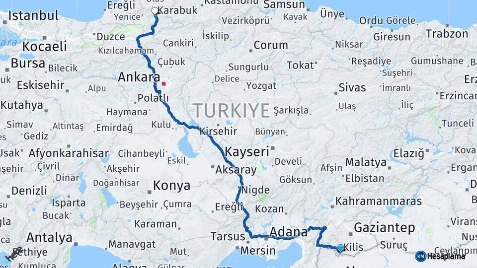 Kilis Karabük Arası Kaç Km - Yol Haritası