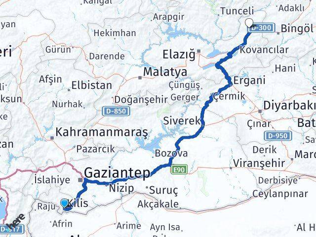Kilis Karakoçan Elazığ Arası Kaç Km - Yol Haritası