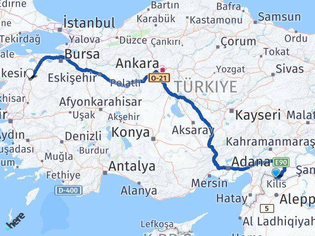 Kilis Karesi Balıkesir Arası Kaç Km - Yol Haritası