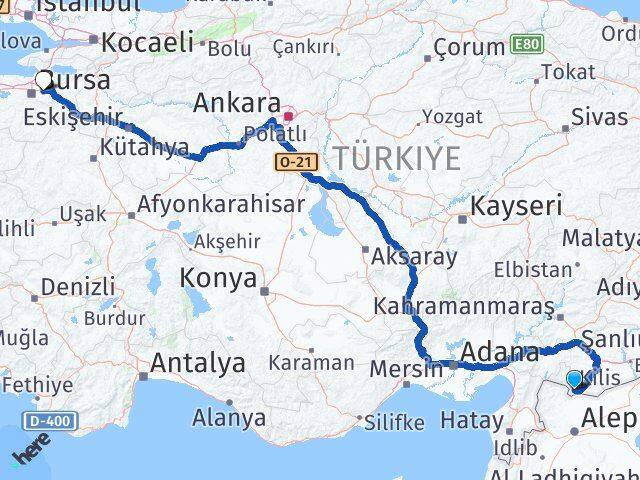 Kilis Kestel Bursa Arası Kaç Km - Yol Haritası