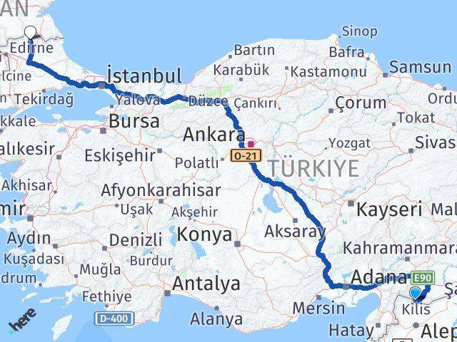 Kilis Kofçaz Kırklareli Arası Kaç Km - Yol Haritası