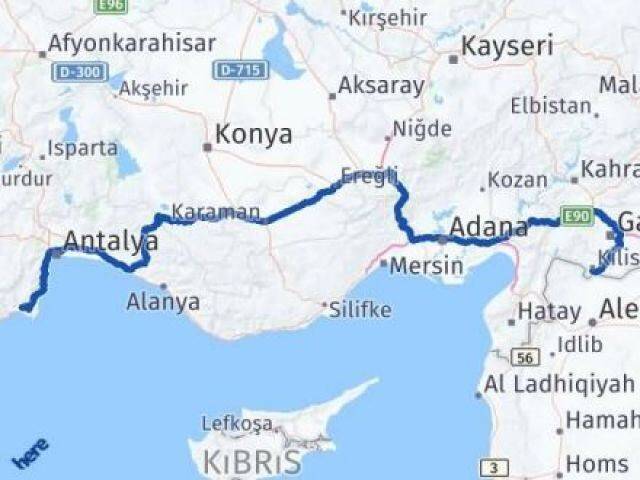 Kilis Kumluca Antalya Arası Kaç Km - Yol Haritası