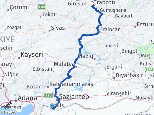 Kilis Kürtün Gümüşhane Arası Kaç Km - Yol Haritası