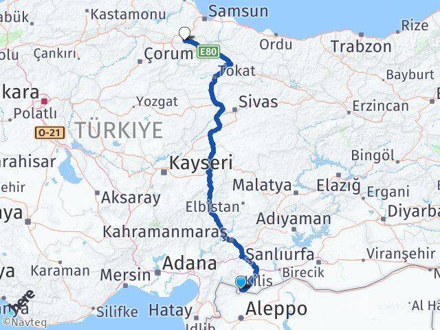 Kilis Ladik Samsun Arası Kaç Km - Yol Haritası