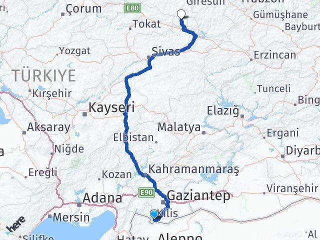 Kilis Mesudiye Ordu Arası Kaç Km - Yol Haritası