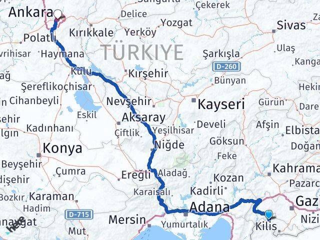 Kilis Musabeyli Ankara Arası Kaç Km - Yol Haritası