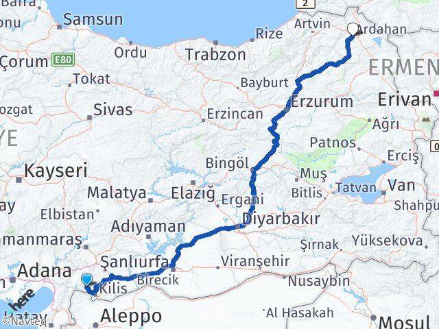Kilis Musabeyli Ardahan Arası Kaç Km - Yol Haritası