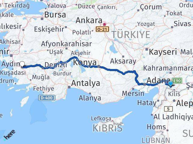 Kilis Musabeyli Aydın Arası Kaç Km - Yol Haritası