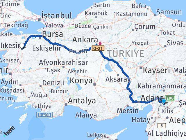 Kilis Musabeyli Balıkesir Arası Kaç Km - Yol Haritası