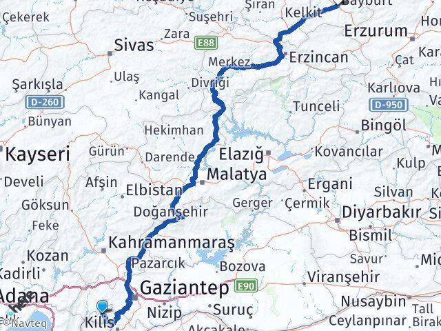 Kilis Musabeyli Bayburt Arası Kaç Km - Yol Haritası