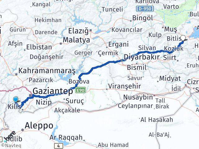 Kilis Musabeyli Bitlis Arası Kaç Km - Yol Haritası