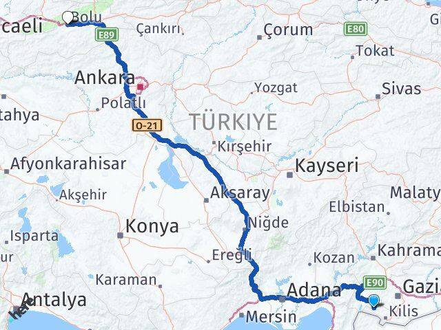 Kilis Musabeyli Bolu Arası Kaç Km - Yol Haritası