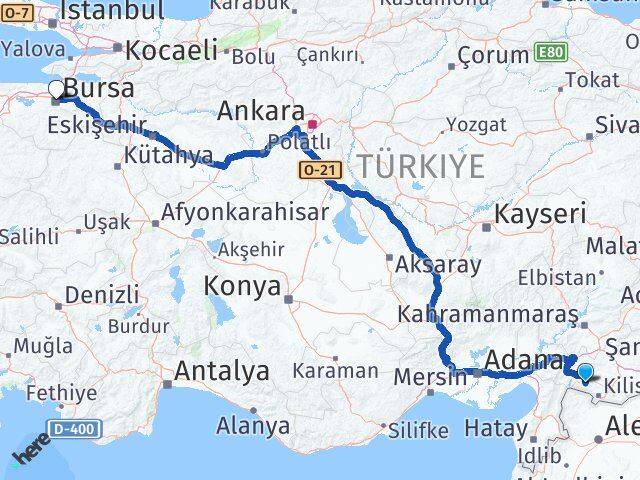 Kilis Musabeyli Bursa Arası Kaç Km - Yol Haritası