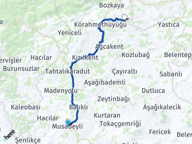 Kilis Musabeyli Çınarköy Musabeyli Arası Kaç Km - Yol Haritası
