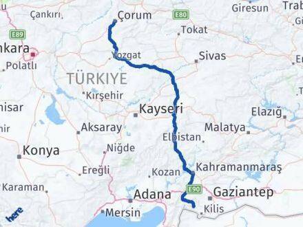 Kilis Musabeyli Çorum Arası Kaç Km - Yol Haritası