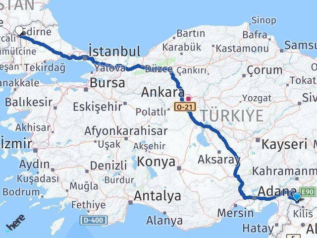 Kilis Musabeyli Edirne Arası Kaç Km - Yol Haritası
