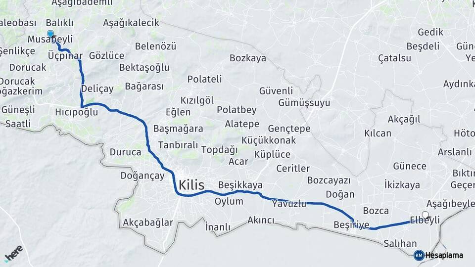 Kilis Musabeyli Elbeyli Arası Kaç Km - Yol Haritası