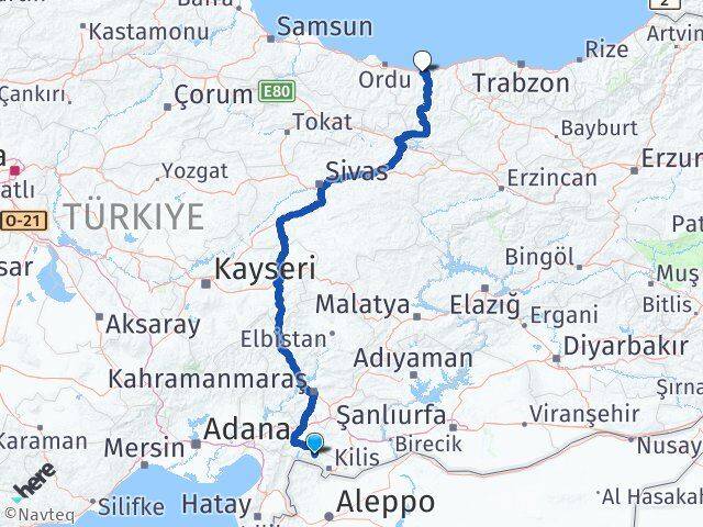 Kilis Musabeyli Giresun Arası Kaç Km - Yol Haritası