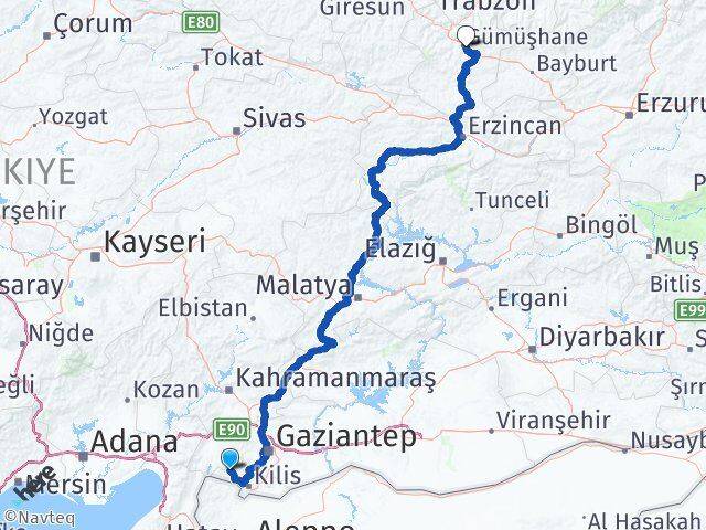 Kilis Musabeyli Gümüşhane Arası Kaç Km - Yol Haritası