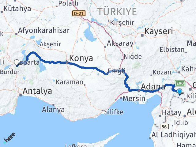 Kilis Musabeyli Isparta Arası Kaç Km - Yol Haritası