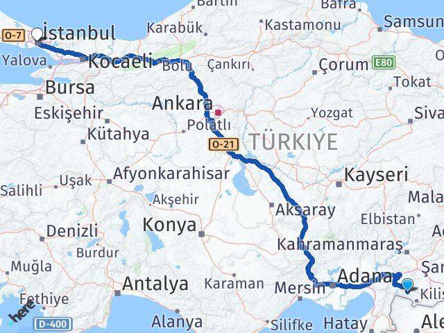 Kilis Musabeyli İstanbul Arası Kaç Km - Yol Haritası