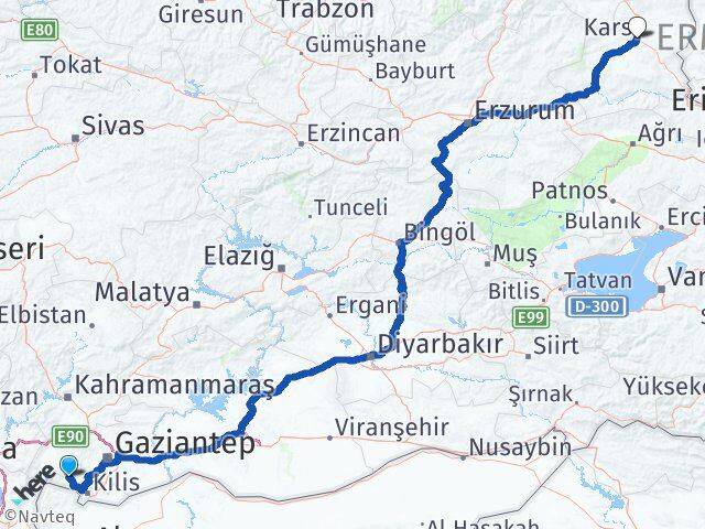 Kilis Musabeyli Kars Arası Kaç Km - Yol Haritası
