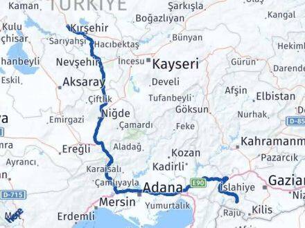 Kilis Musabeyli Kırşehir Arası Kaç Km - Yol Haritası