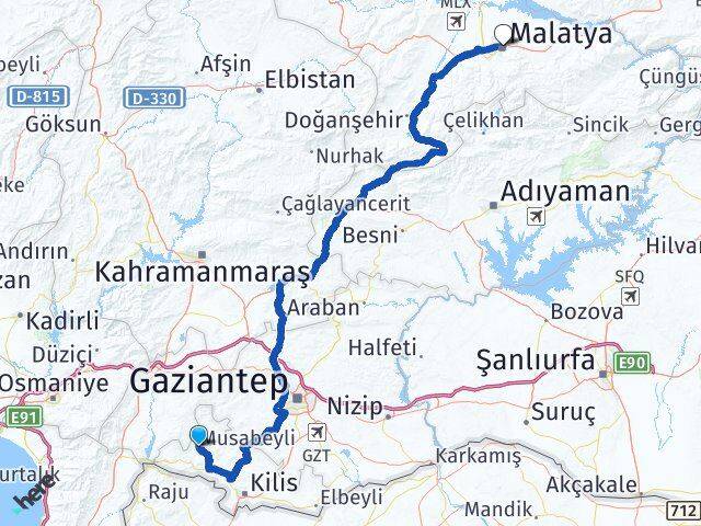 Kilis Musabeyli Malatya Arası Kaç Km - Yol Haritası