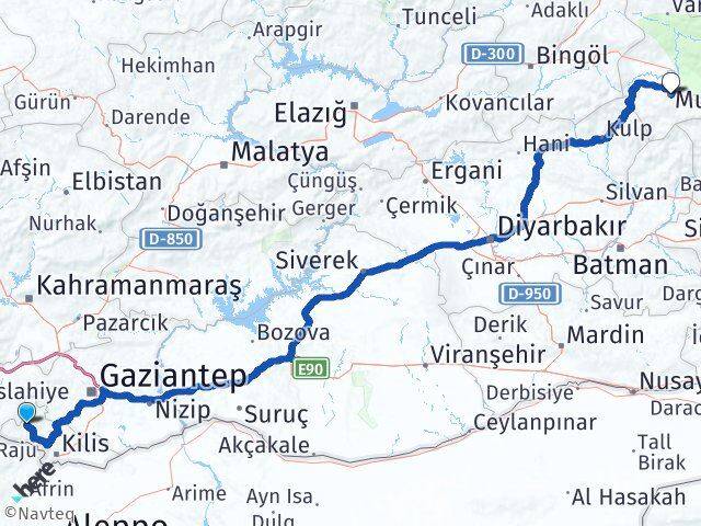 Kilis Musabeyli Muş Arası Kaç Km - Yol Haritası