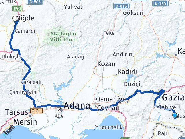 Kilis Musabeyli Niğde Arası Kaç Km - Yol Haritası