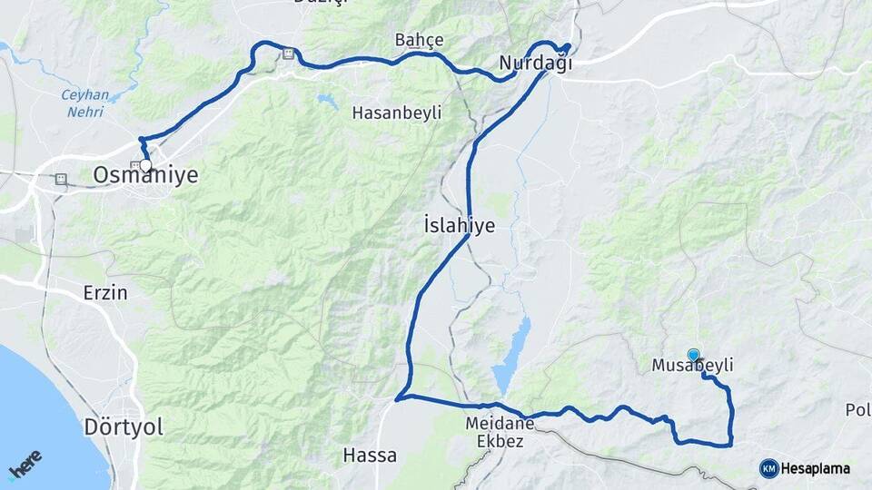 Kilis Musabeyli Osmaniye Arası Kaç Km - Yol Haritası
