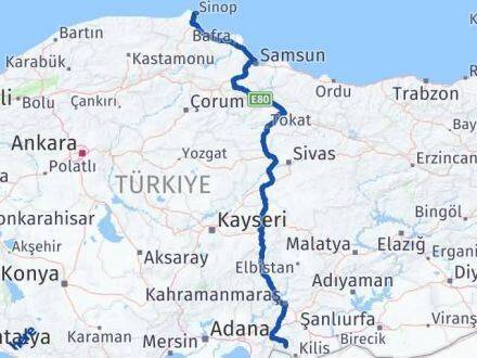 Kilis Musabeyli Sinop Arası Kaç Km - Yol Haritası