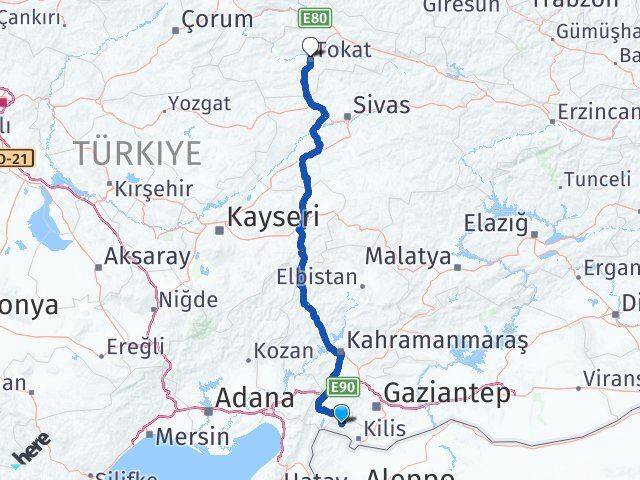 Kilis Musabeyli Tokat Arası Kaç Km - Yol Haritası