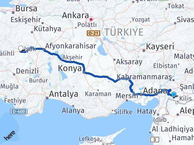 Kilis Musabeyli Uşak Arası Kaç Km - Yol Haritası