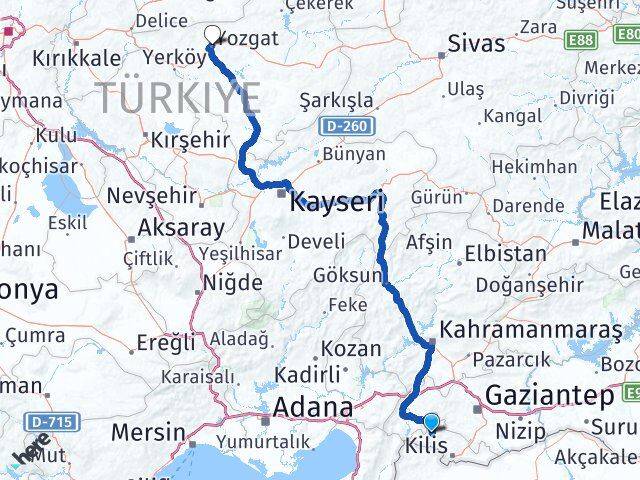 Kilis Musabeyli Yozgat Arası Kaç Km - Yol Haritası