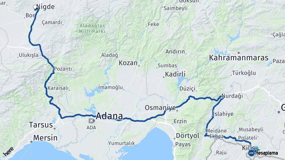 Kilis Niğde Arası Kaç Km - Yol Haritası