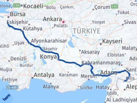 Kilis Orhaneli Bursa Arası Kaç Km - Yol Haritası