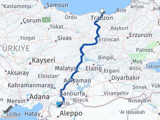 Kilis Ortahisar Trabzon Arası Kaç Km - Yol Haritası