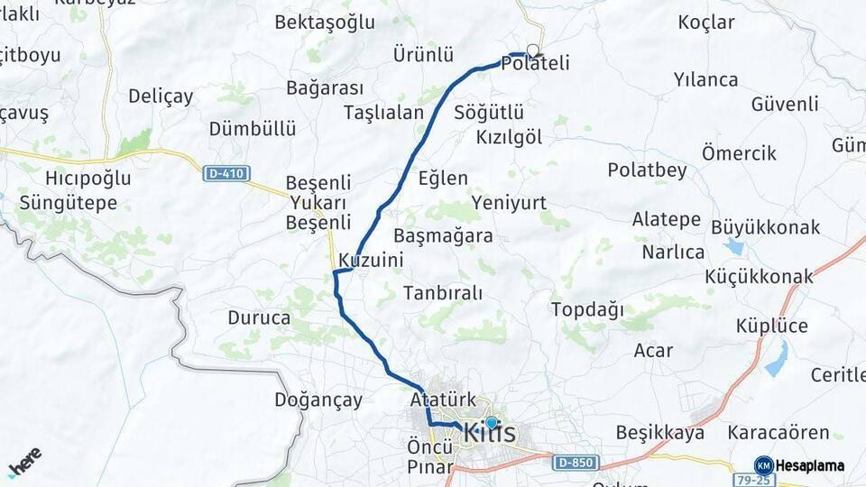 Kilis Polateli Arası Kaç Km - Yol Haritası