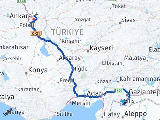 Kilis Pursaklar Ankara Arası Kaç Km - Yol Haritası