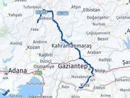 Kilis Saimbeyli Adana Arası Kaç Km - Yol Haritası